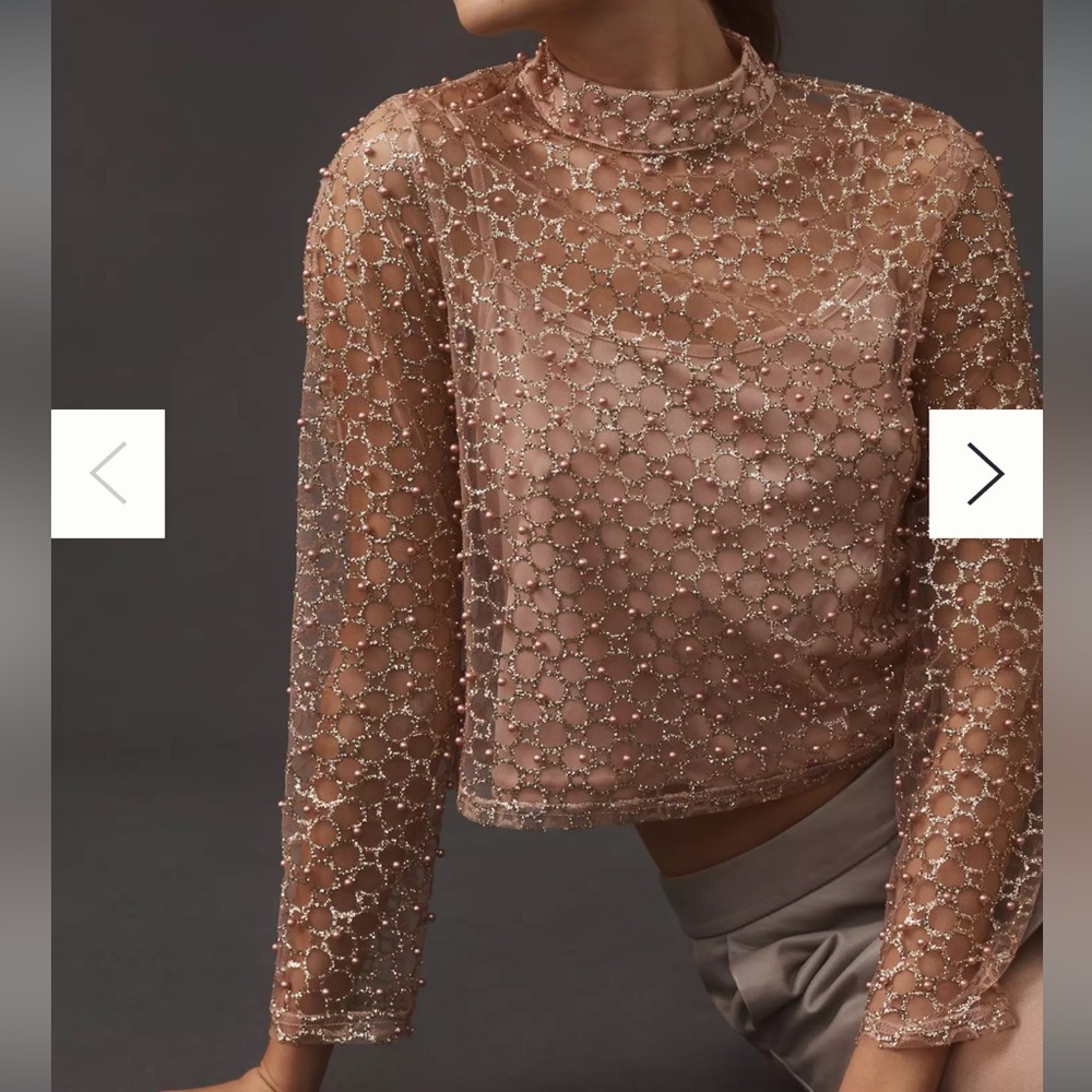 Elegant Sheer Beaded Top - Anthropologie Size Medium
